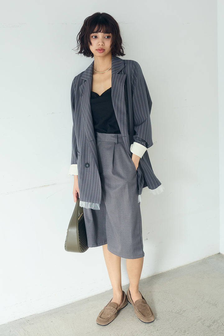 [SET]裾フリルダブルジャケット+ツイルタックハーフパンツ(2set)