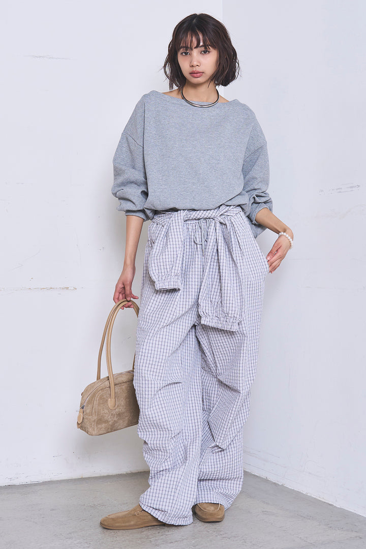 [SET]ワンショルスウェットプルオーバー+チェックウエスト巻きジョガーパンツ(2set)