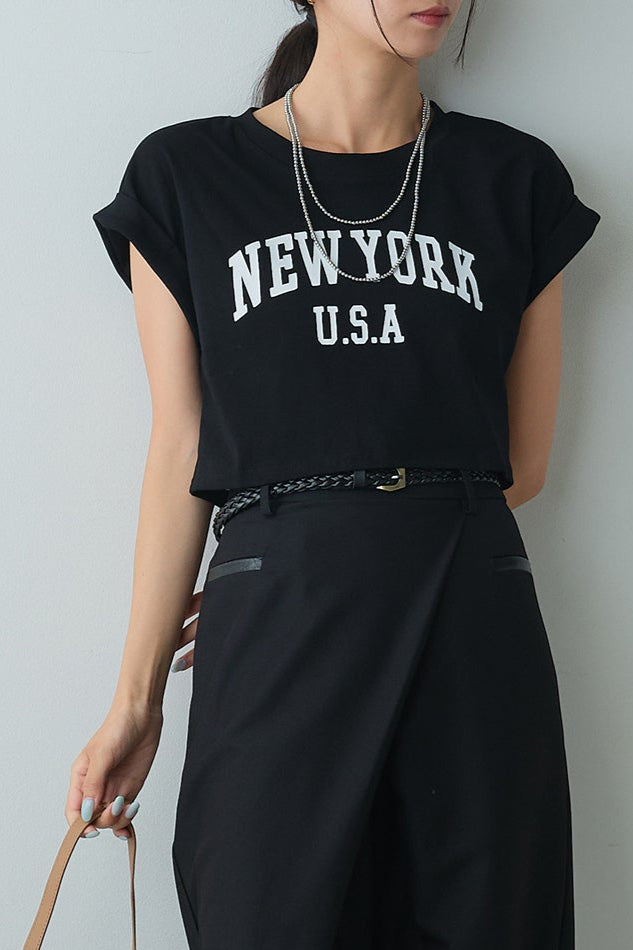 [着回しセット]ショート丈NEWYORKロゴTシャツ+ショート丈NEWYORKロゴTシャツ(2set)