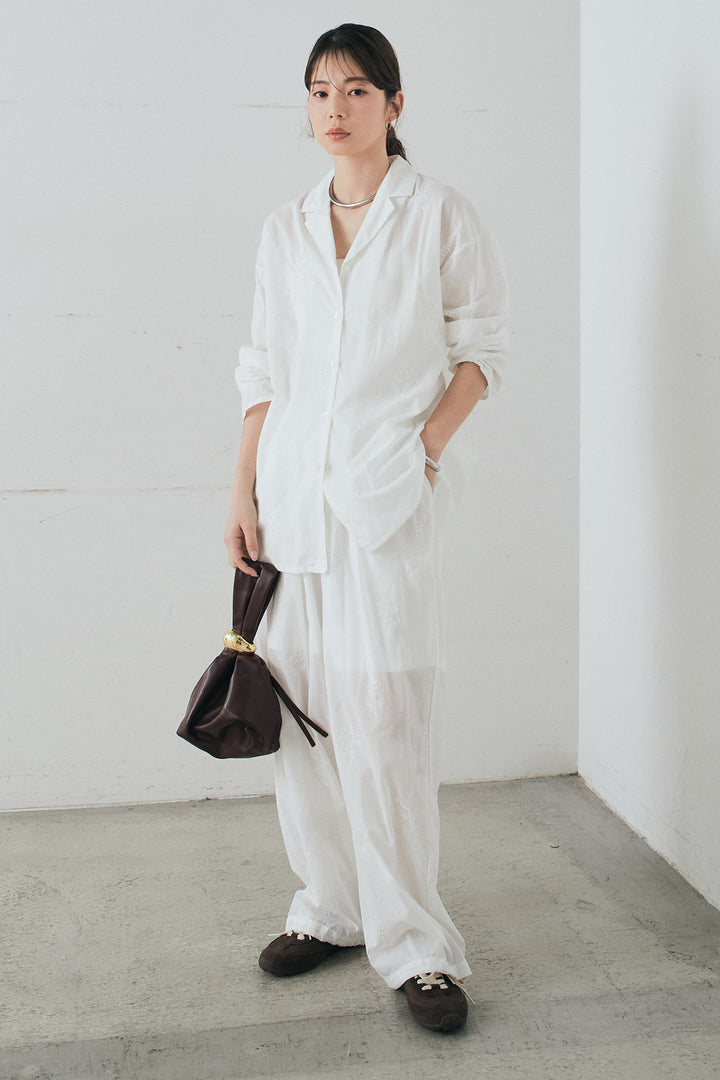 [SET]刺繍ローンオープンカラーシャツ+刺繍ローンタックイージーパンツ(2set)