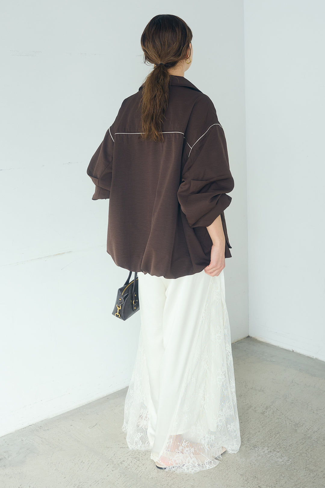 [SET]合繊ツイルバルーンジャケット+サテンレース切り替えタックパンツ(2set)