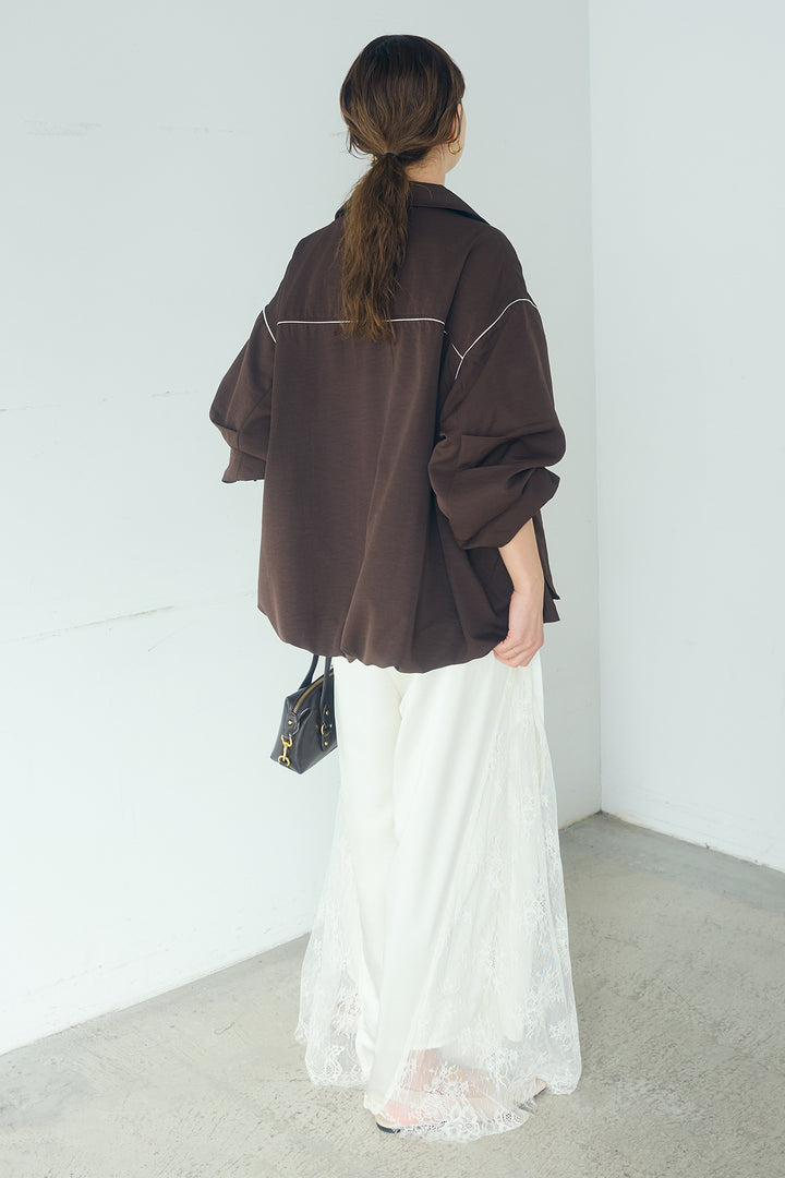[SET]合繊ツイルバルーンジャケット+サテンレース切り替えタックパンツ(2set)