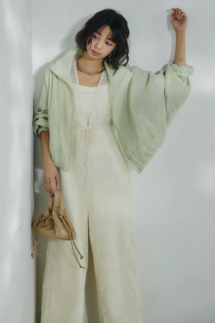 [SET]スタンドネックシアーブルゾン+レースサロペット(2set)