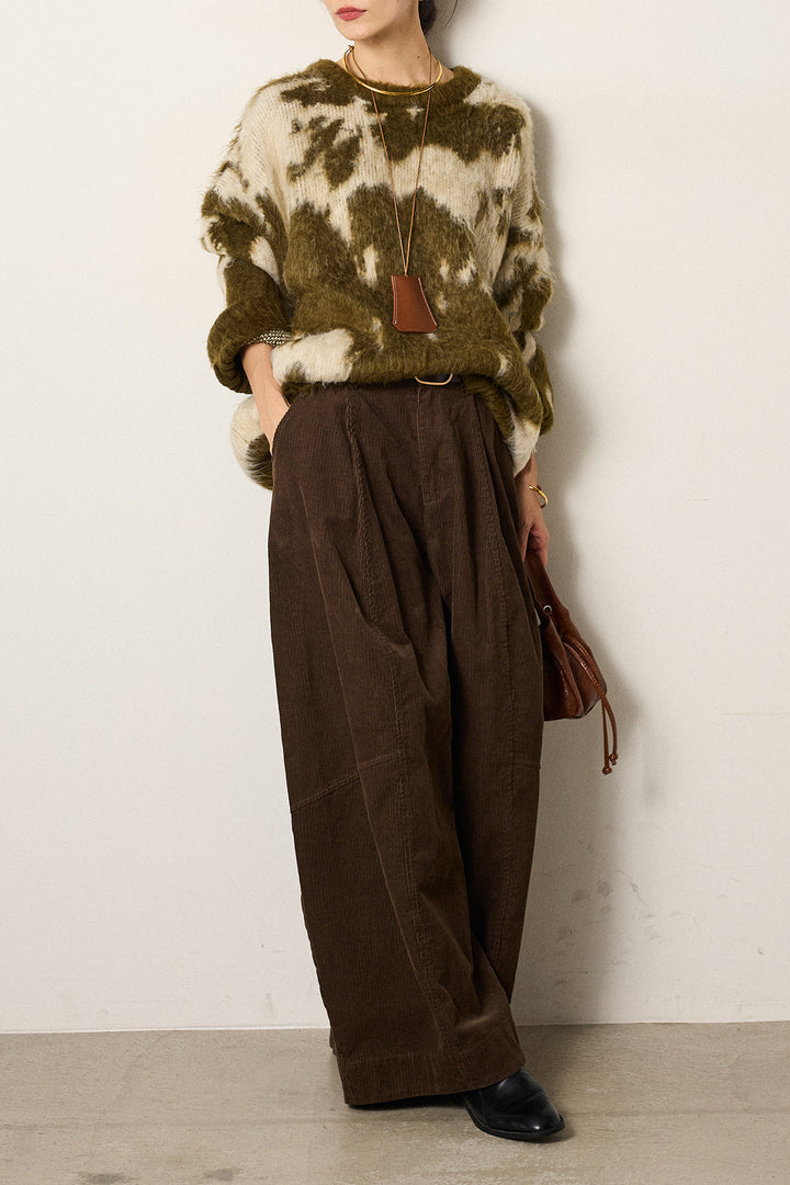 【着回しセット】[SET]モヘアタッチマーブルニット+タック入りコーデュロイワイドパンツ+ロープベルト付きスウェード調スカート(3set)