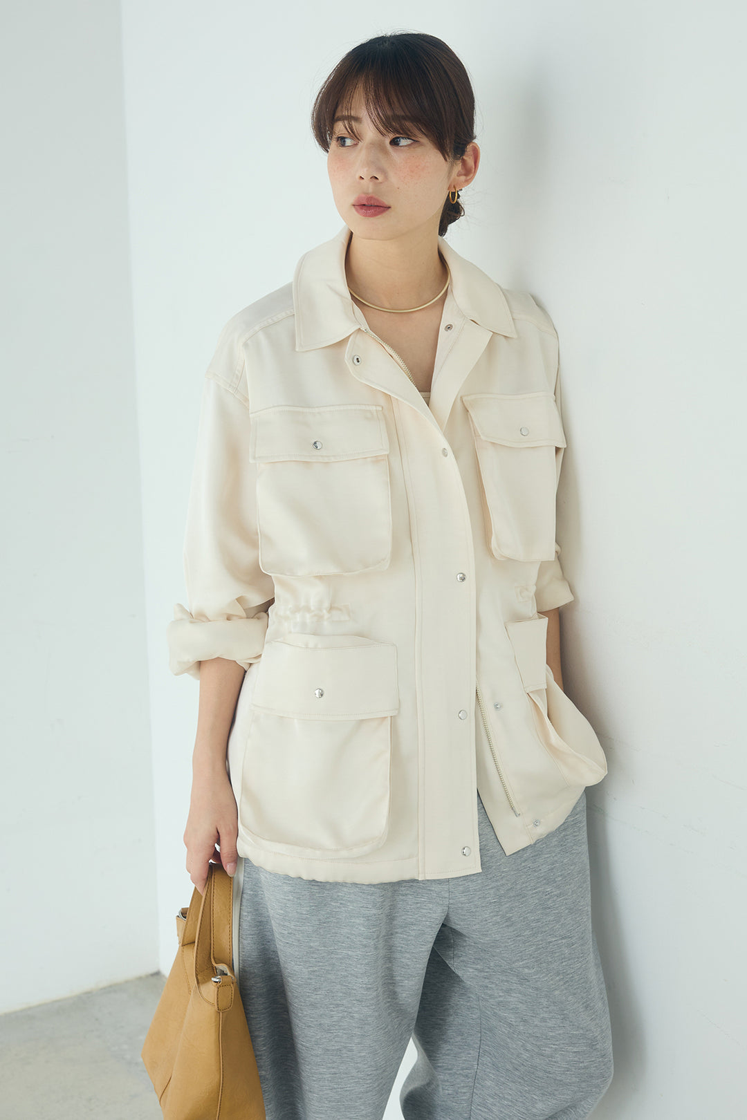 [SET]サテンライトブルゾン+異素材切り替えスウェットパンツ(2set)