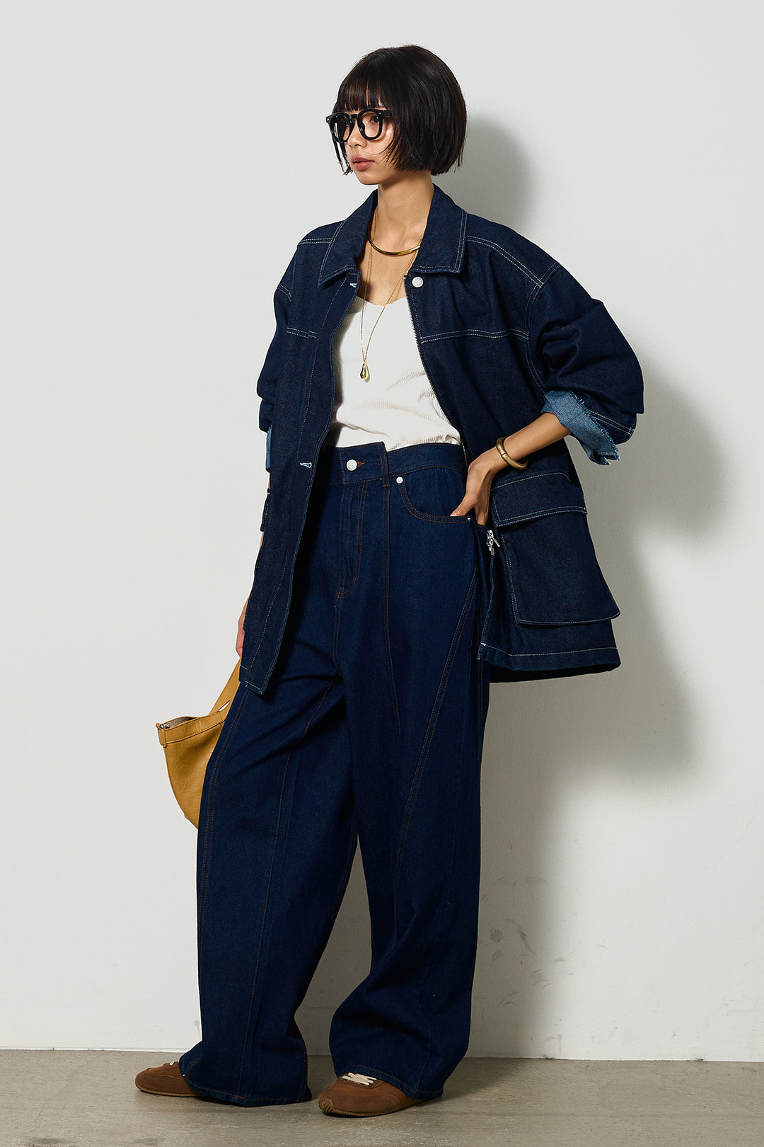 【即納】ステッチデザインデニムジップジャケット