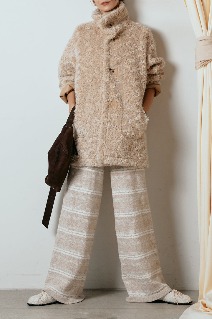 [SET]リバーシブルボアアウター+マルチライン柄リラックスニットパンツ(2set)