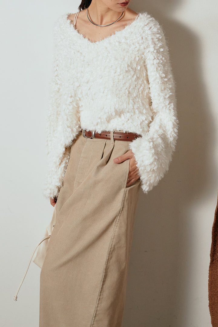 [SET]深Vネックチョウチョヤーンニットトップス+フロントタック入りコーデュロイパンツ(2set)