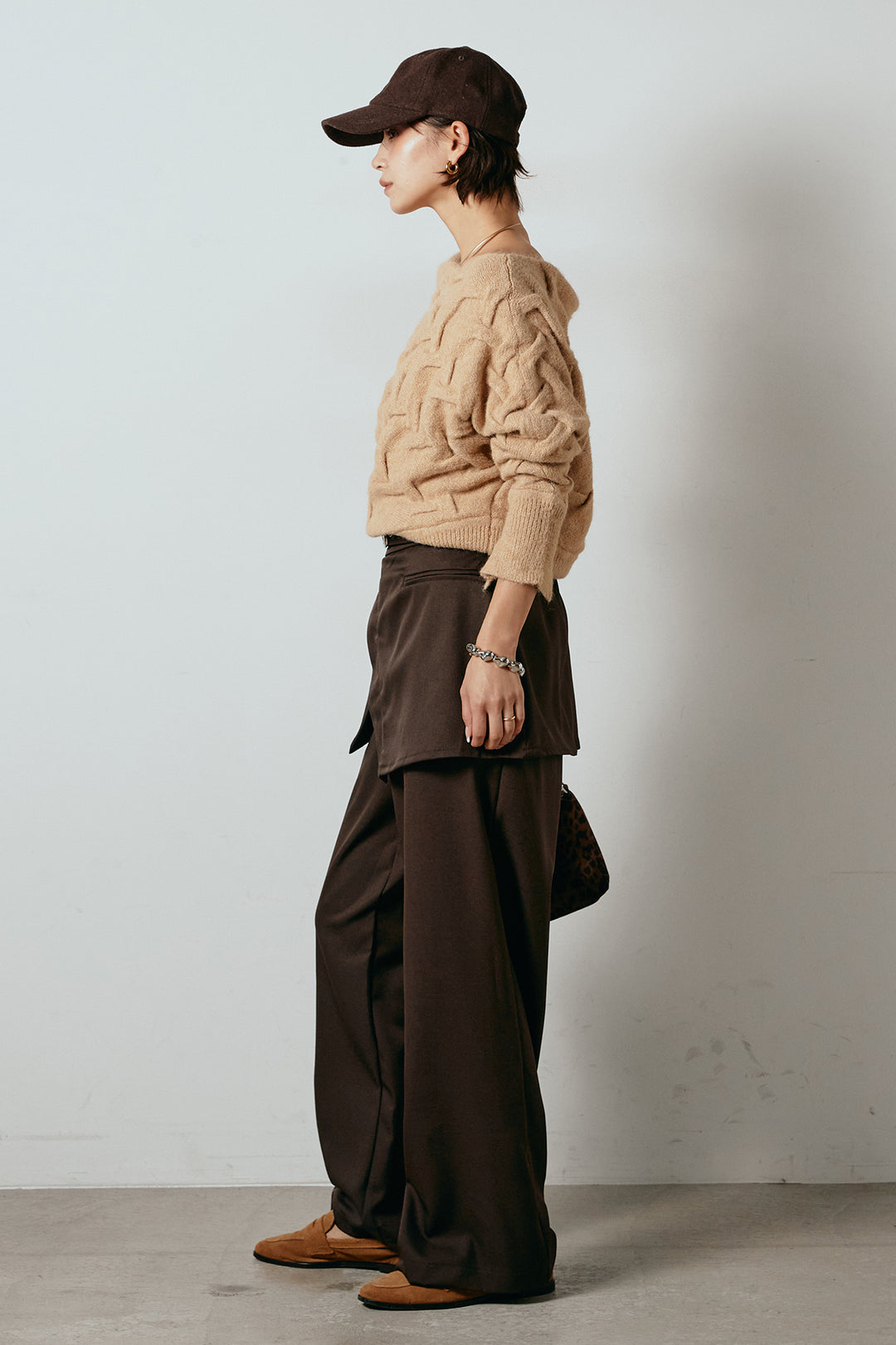 [SET]ボートネックニットトップス+ベルト付きウエストデザインパンツ(2set)