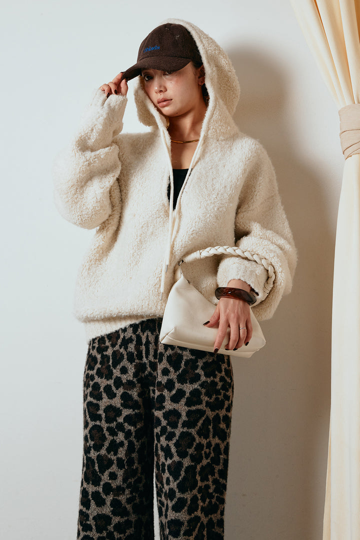 [SET]ブークレキーネックプルオーバー+リラックスレオパード柄ニットパンツ(2set)