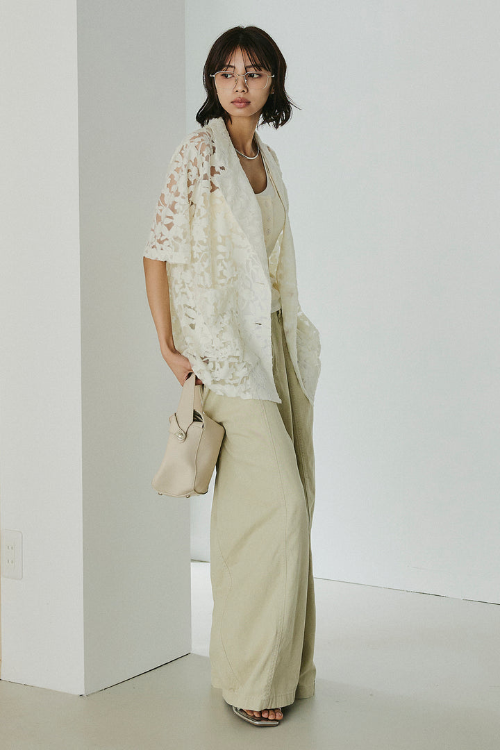 [SET]シアージャガードハーフスリーブテーラードジャケット+配色ヘンリーネックタンクトップ(2set)