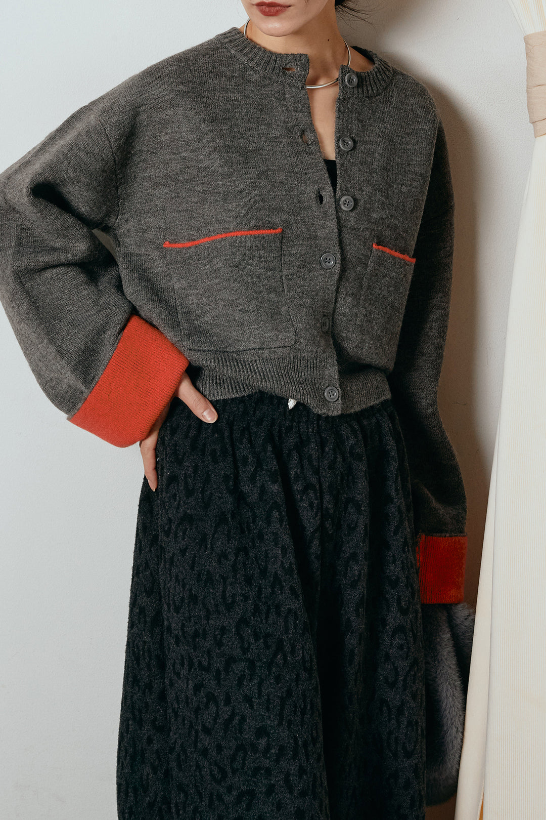 [SET]アルパカタッチダブルフェイスカーディガン+レオパードジャガードニットパンツ(2set)