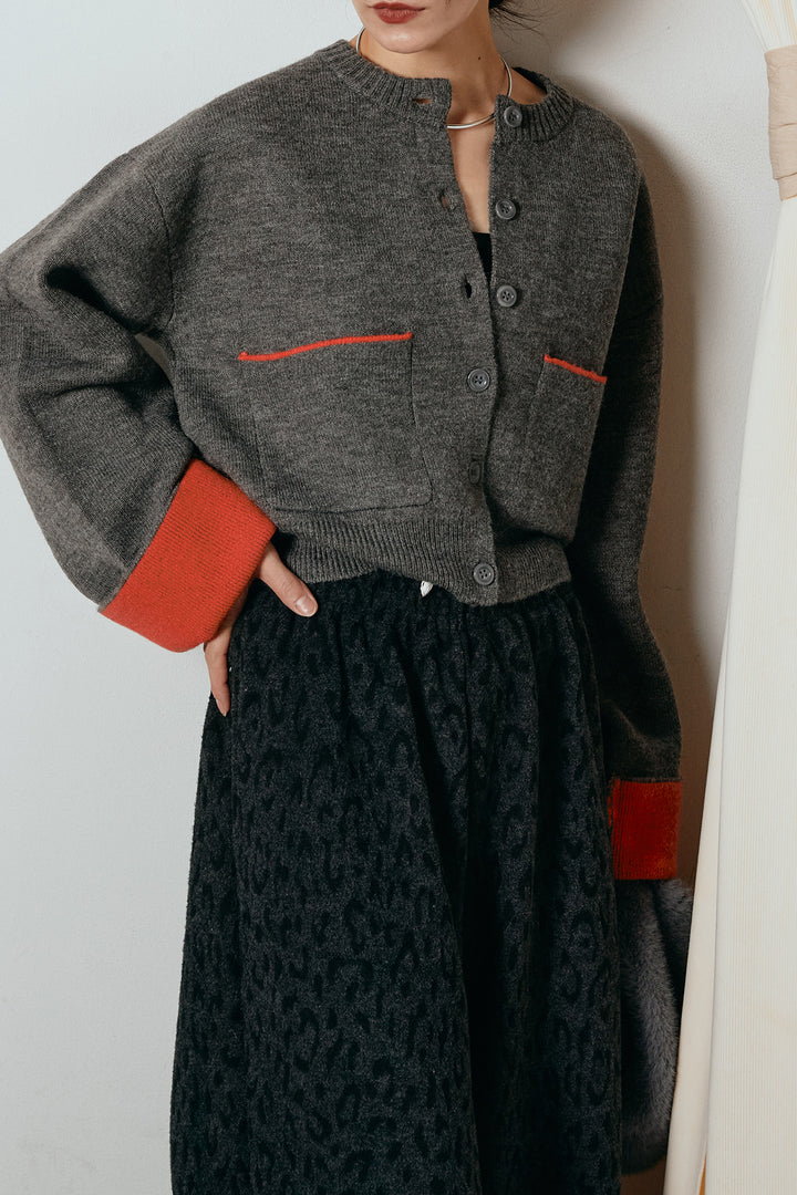 [SET]アルパカタッチダブルフェイスカーディガン+レオパードジャガードニットパンツ(2set)