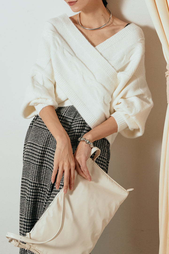 [SET]ケーブルカシュクールニットトップス+前後2wayグレンチェック柄スカーチョサロペット(2set)