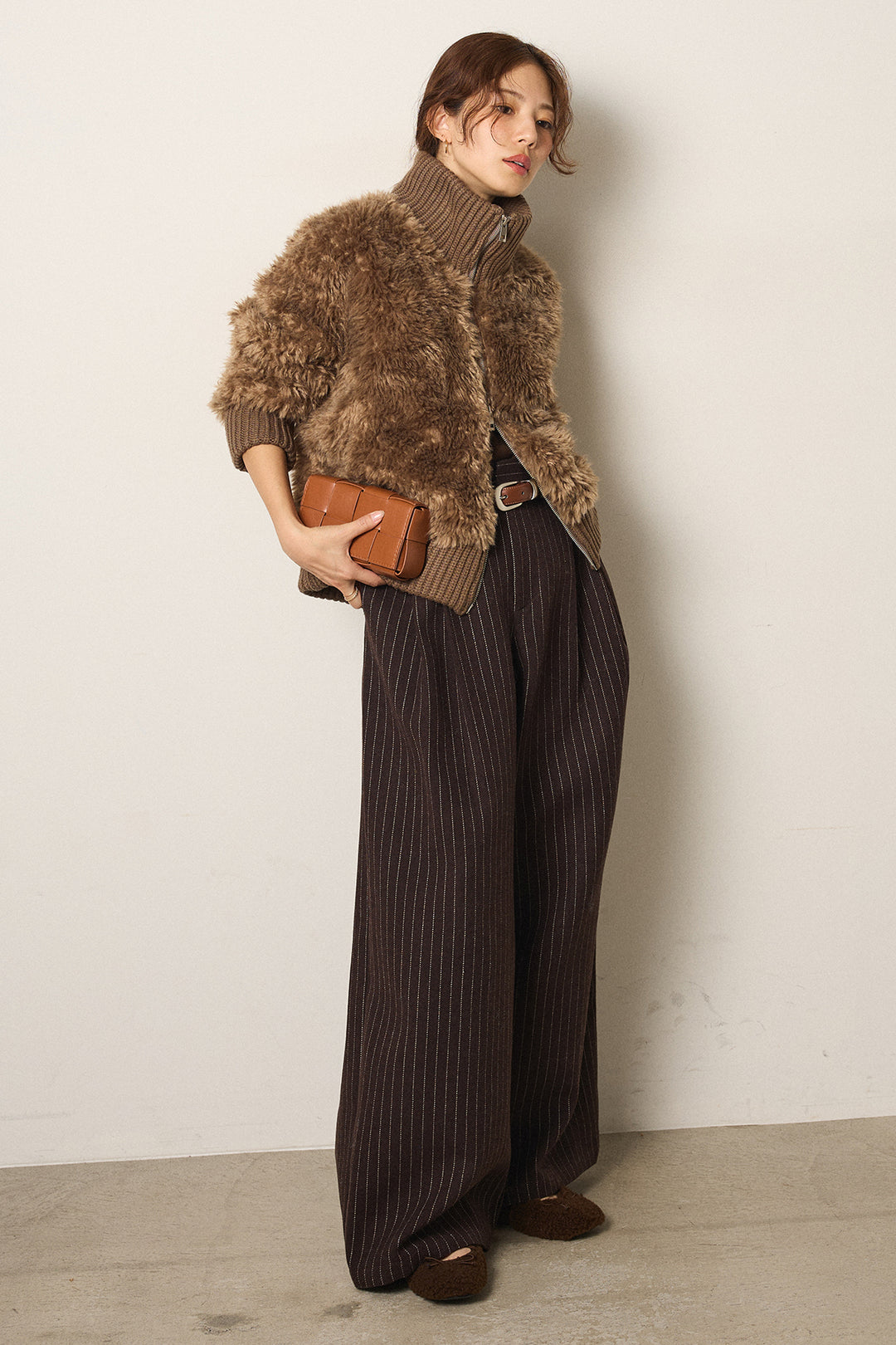 [SET]ハイネックボアブルゾン+ウールライクストライプパンツ(2set)