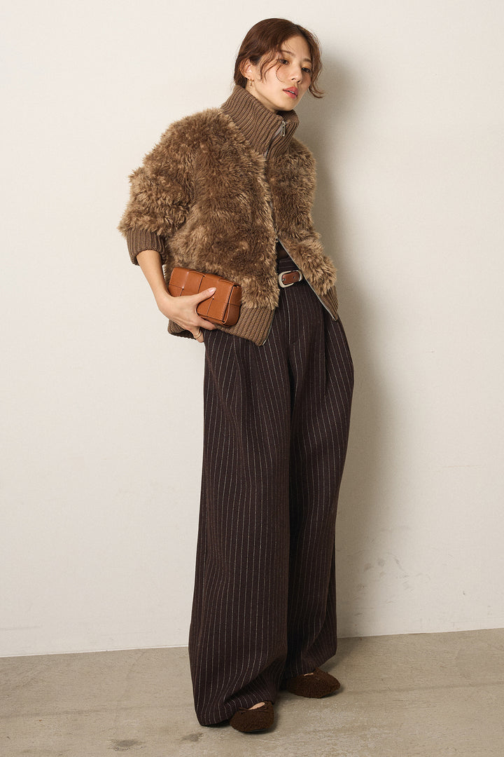 [SET]ハイネックボアブルゾン+ウールライクストライプパンツ(2set)