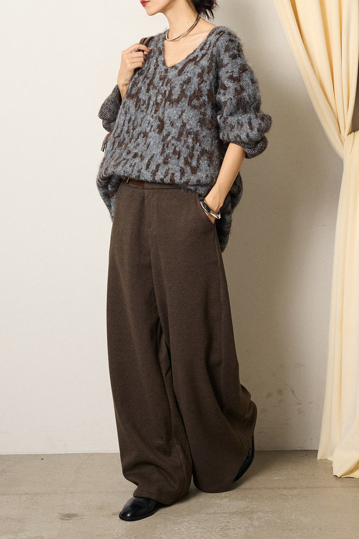 [SET]フラッフィーレオパードシャギーニット+サイドベルトパンツ(2set)