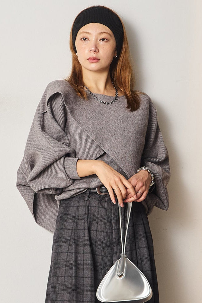 [SET]タンク付きクロスデザインニットプルオーバー+タック入りタータンチェックワイドパンツ(2set)