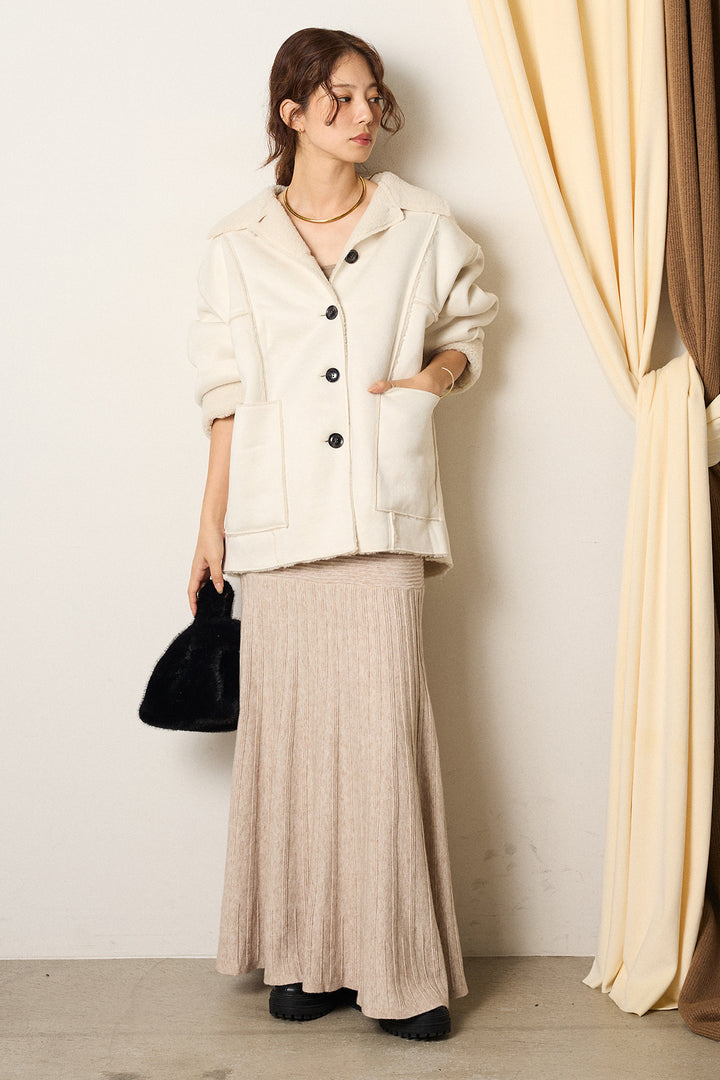 [SET]エコムートンカバーオール+編み地切り替えフレアニットスカート(2set)