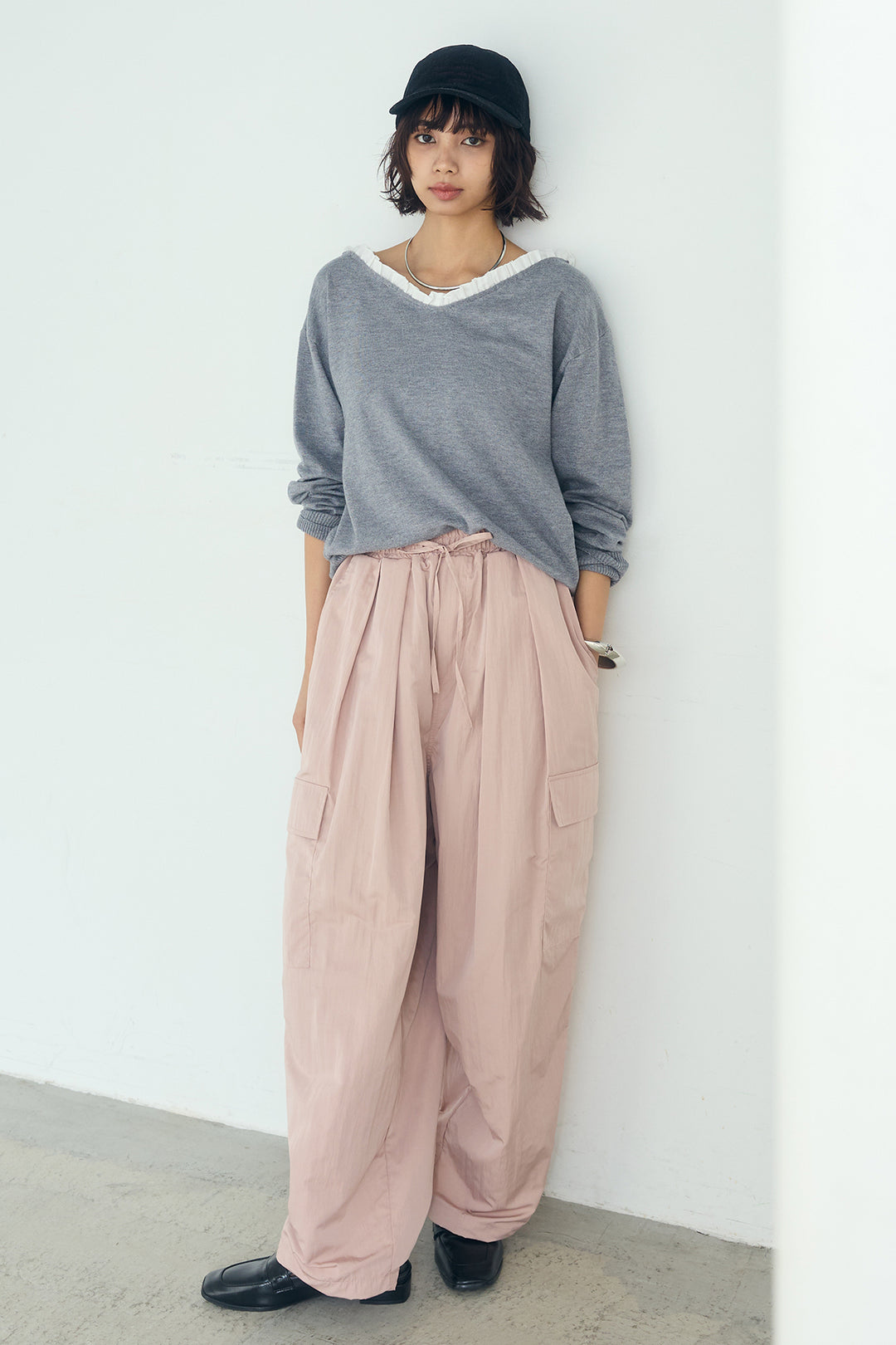 [SET]クールクール異素材コンビオフショルプルオーバー+撥水ジョガーパンツ(2set)