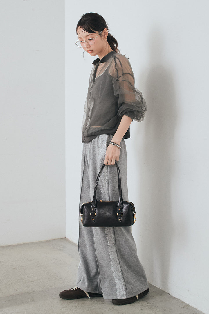 [SET]エアリーチュールスリーブシアーブルゾン+Wフェイスカットソーサイドレースラインパンツ(2set)