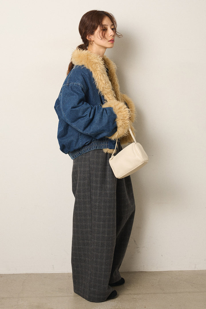 [SET]エコファーデニムボアジャケット+ウールライクチェックタックパンツ(2set)