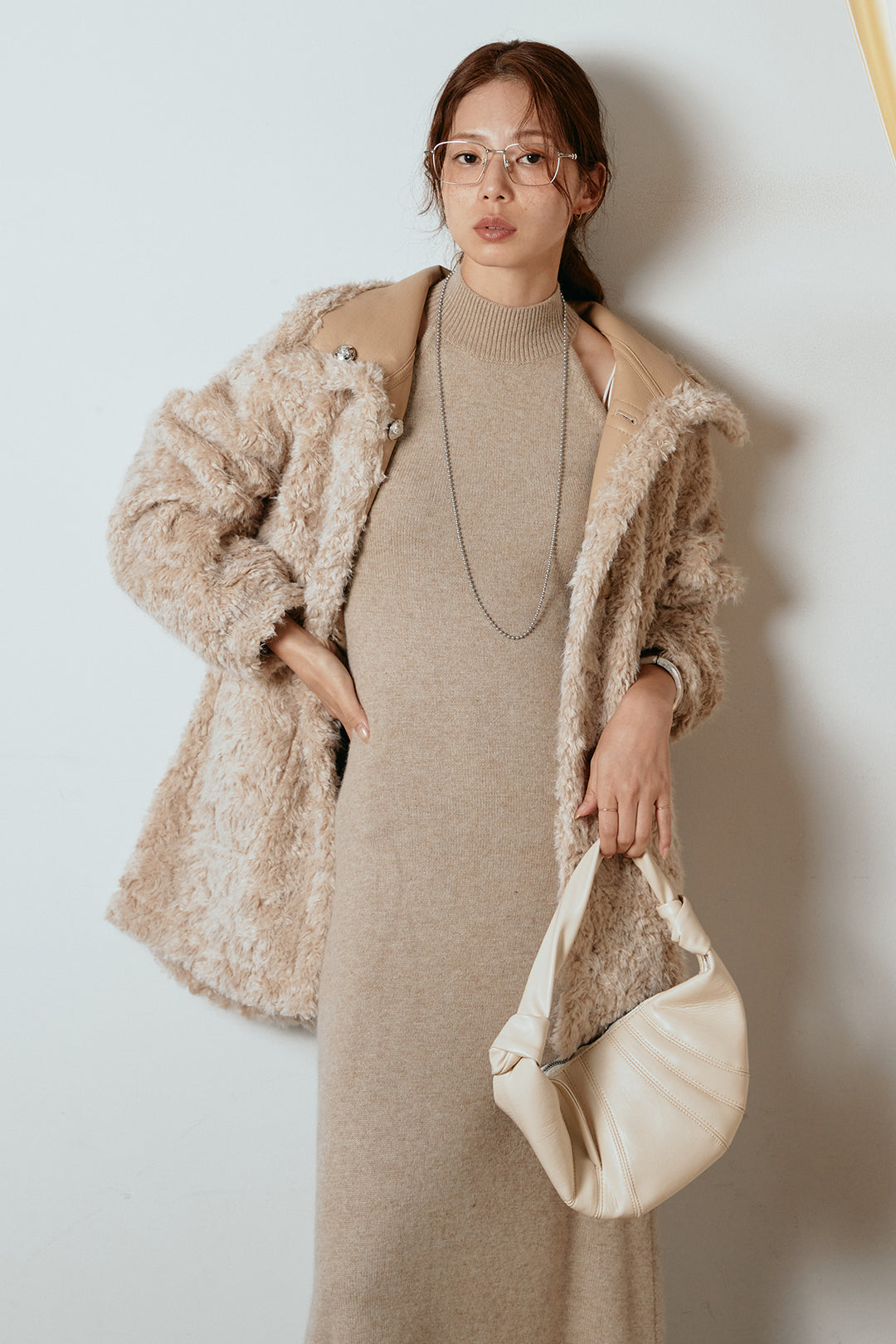 [SET]リバーシブルボアアウター+ノースリーブニットロングワンピース(2set)