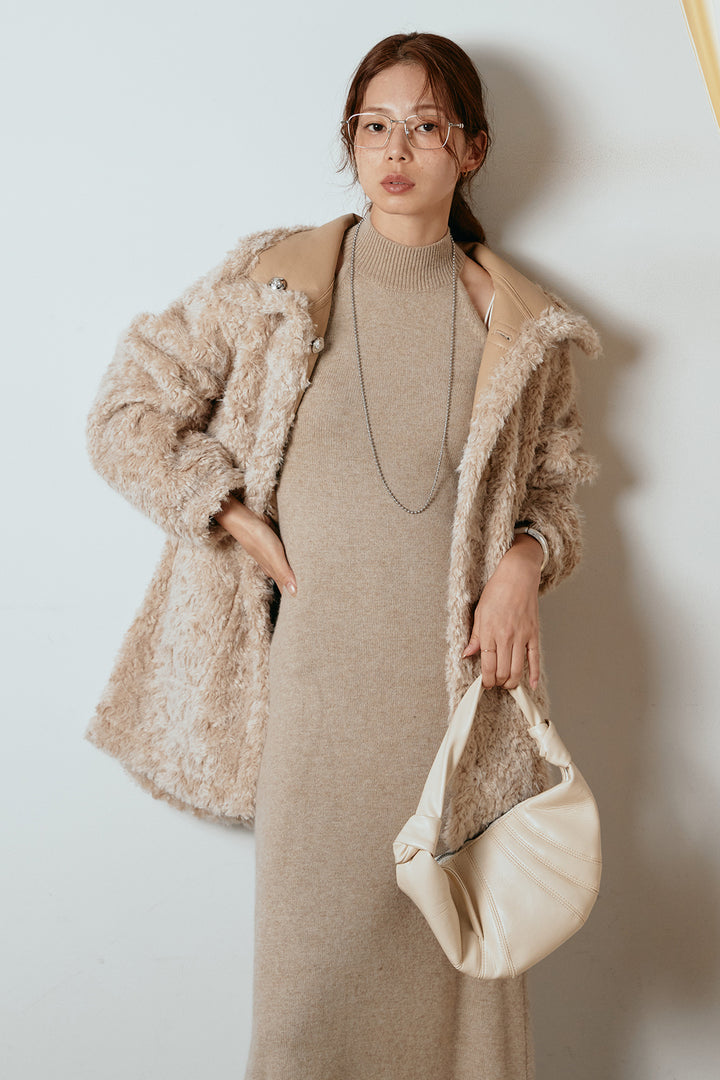 [SET]リバーシブルボアアウター+ノースリーブニットロングワンピース(2set)