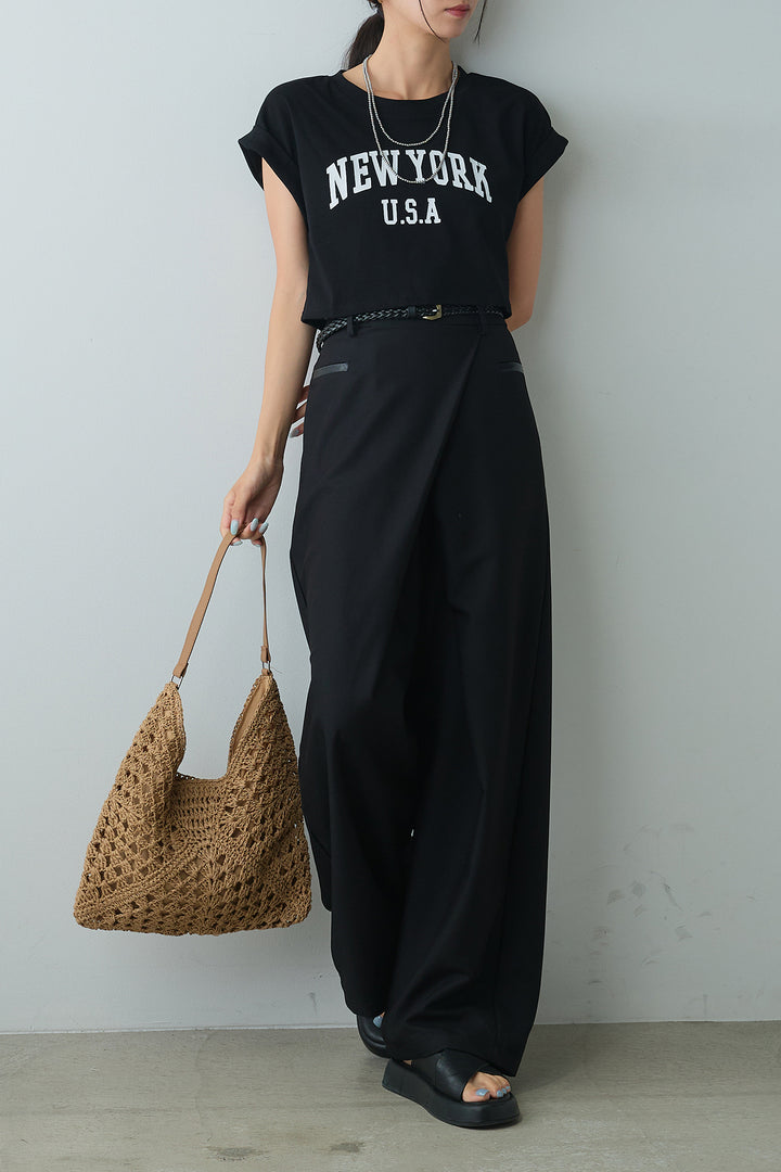 [着回しセット]ショート丈NEWYORKロゴTシャツ+ショート丈NEWYORKロゴTシャツ+ベルト付きクロスデザインパンツ(3set)