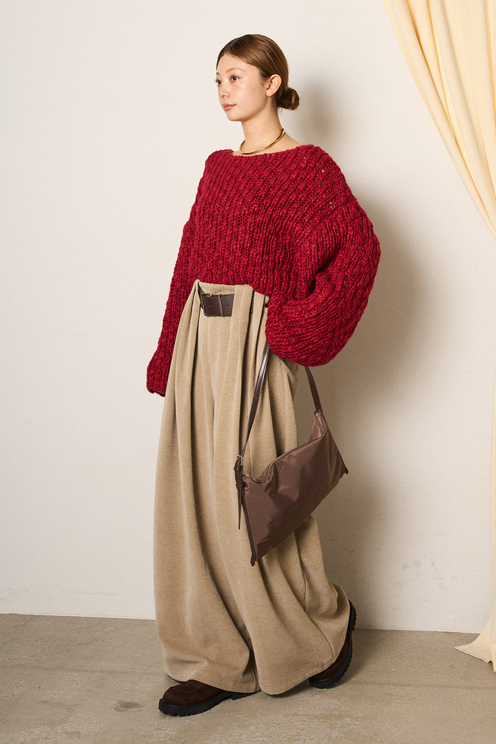 [SET]チャンキースラブニットクロップドプルオーバー+ベルトループコーデュロイワイドパンツ(2set)