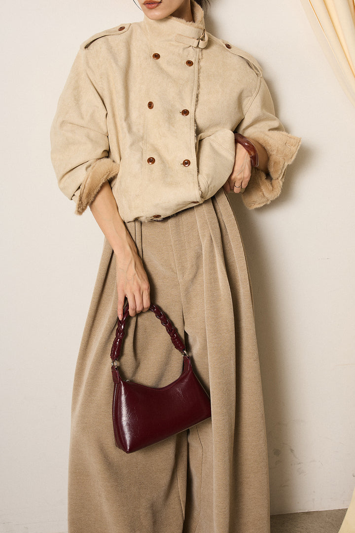 [SET]スタンド襟スウェードライクアウター+ベルトループコーデュロイワイドパンツ(2set)