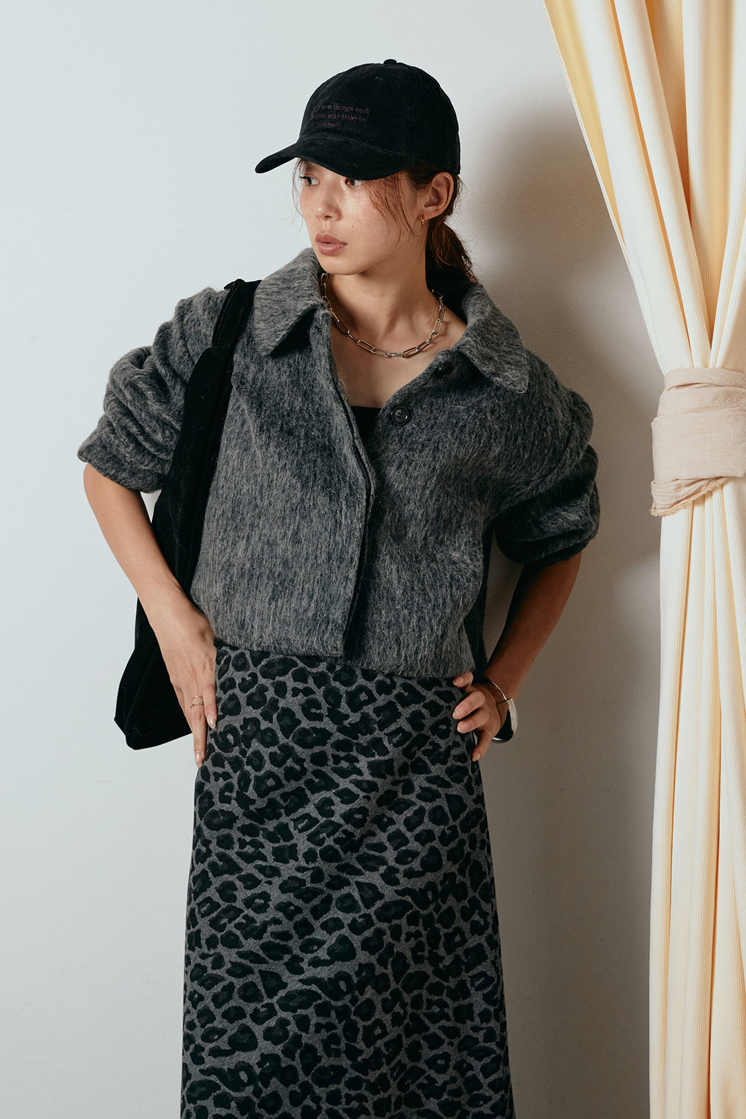[SET]シャギーショートジャケット+レオパードロングスカート(2set)