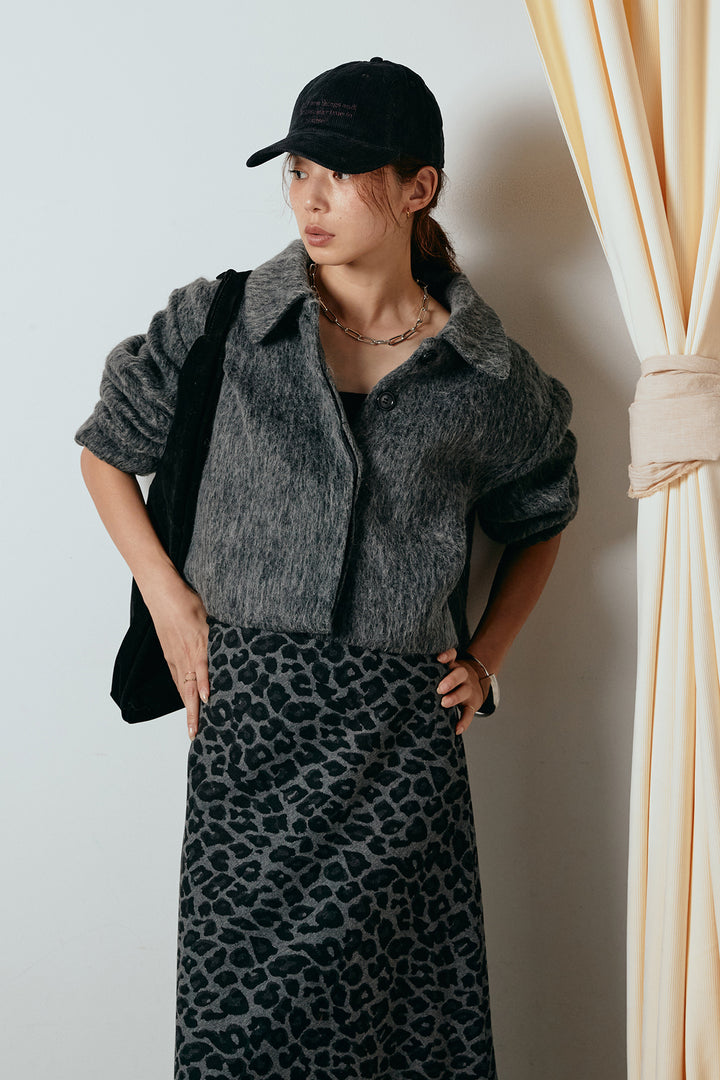 [SET]シャギーショートジャケット+レオパードロングスカート(2set)
