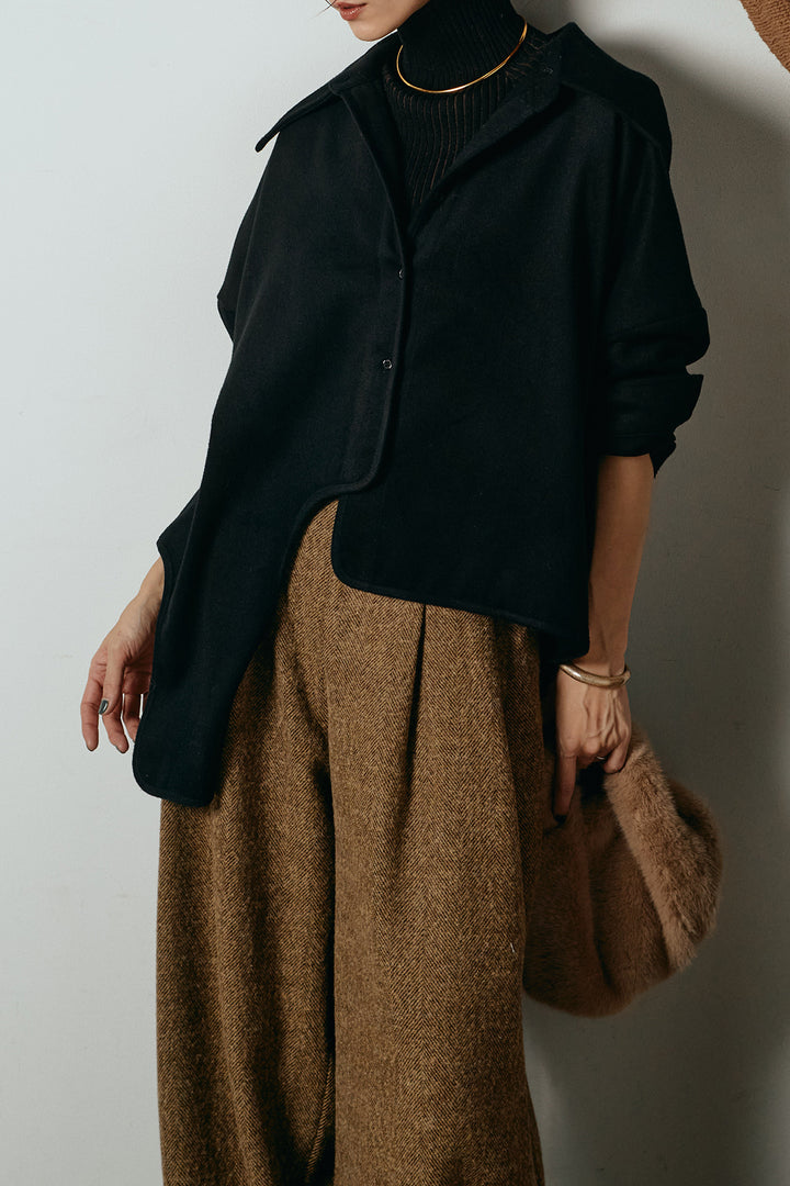 [SET]裾アシンメトリーデザインシャツ+タックツイードワイドパンツ(2set)