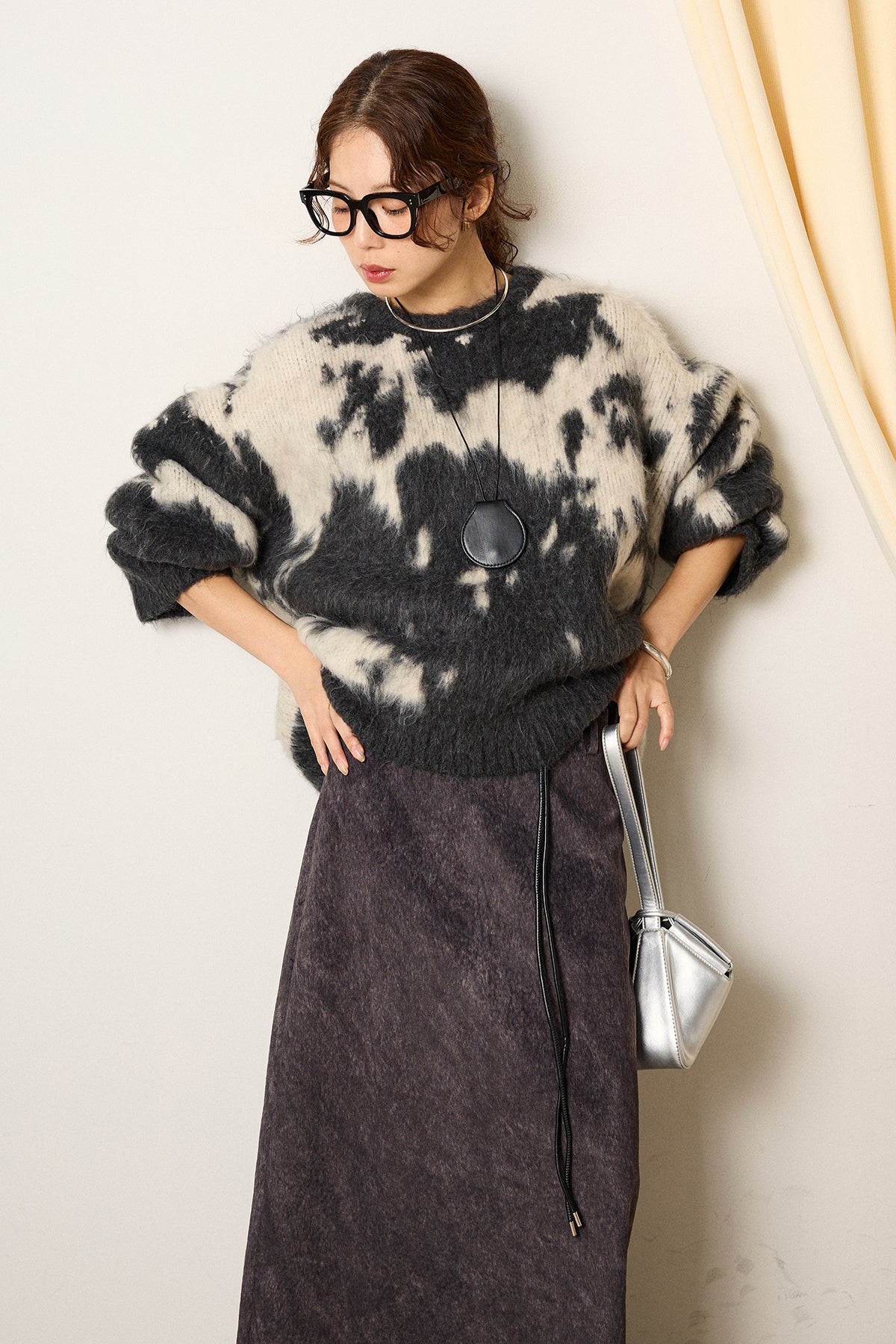 新品　エシカ モヘアタッチマーブルニット　グレー モヘアタッチマーブルニット – ESICA