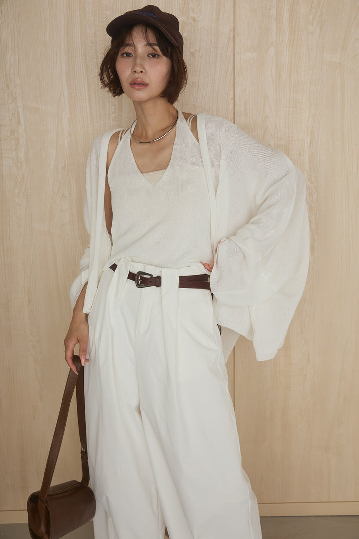 [SET]オーバードルマンカーディガン+ホルターネックインナー+ベルトループデザインハイウエストタックパンツ(3set)