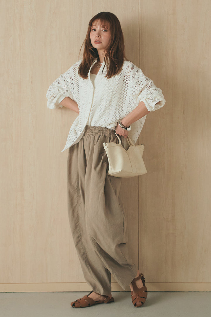 [SET]長袖襟付きレースシャツ+ポケットタックフォルムパンツ(2set)