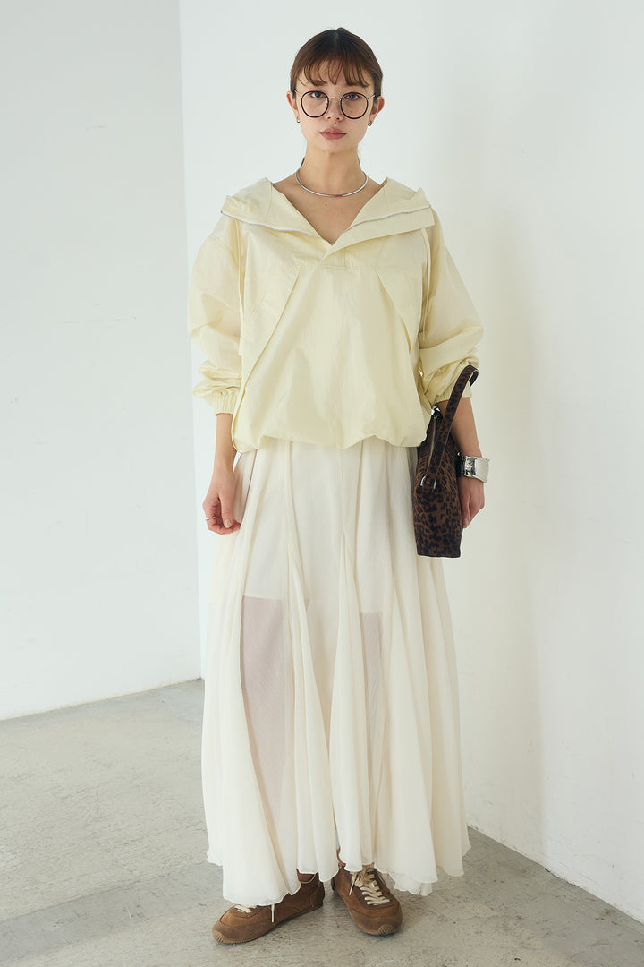 [SET]ナイロンフーディーブルゾンアウター+シアーフリルキャミワンピース(2set)