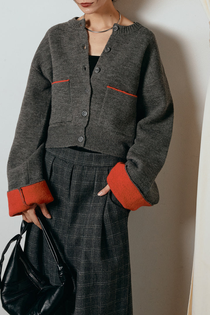 [SET]アルパカタッチダブルフェイスカーディガン+ウールライクチェックタックパンツ(2set)