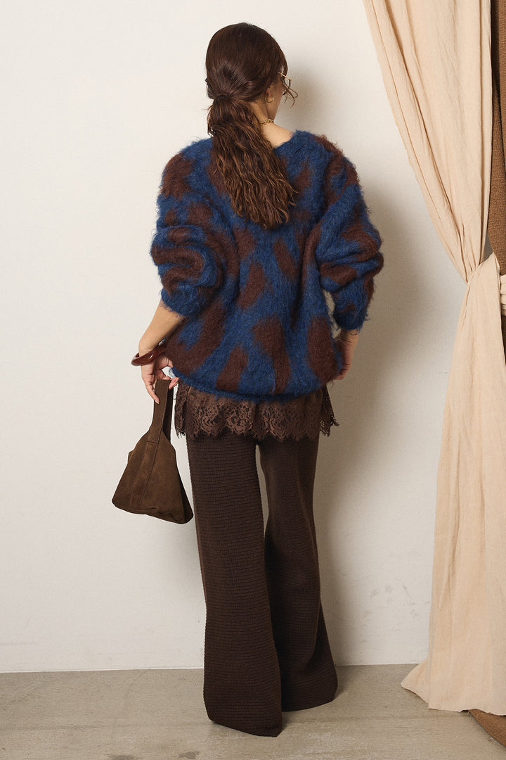 [SET]レオパードシャギータッチカーディガン+レースサテンキャミソール(2set)