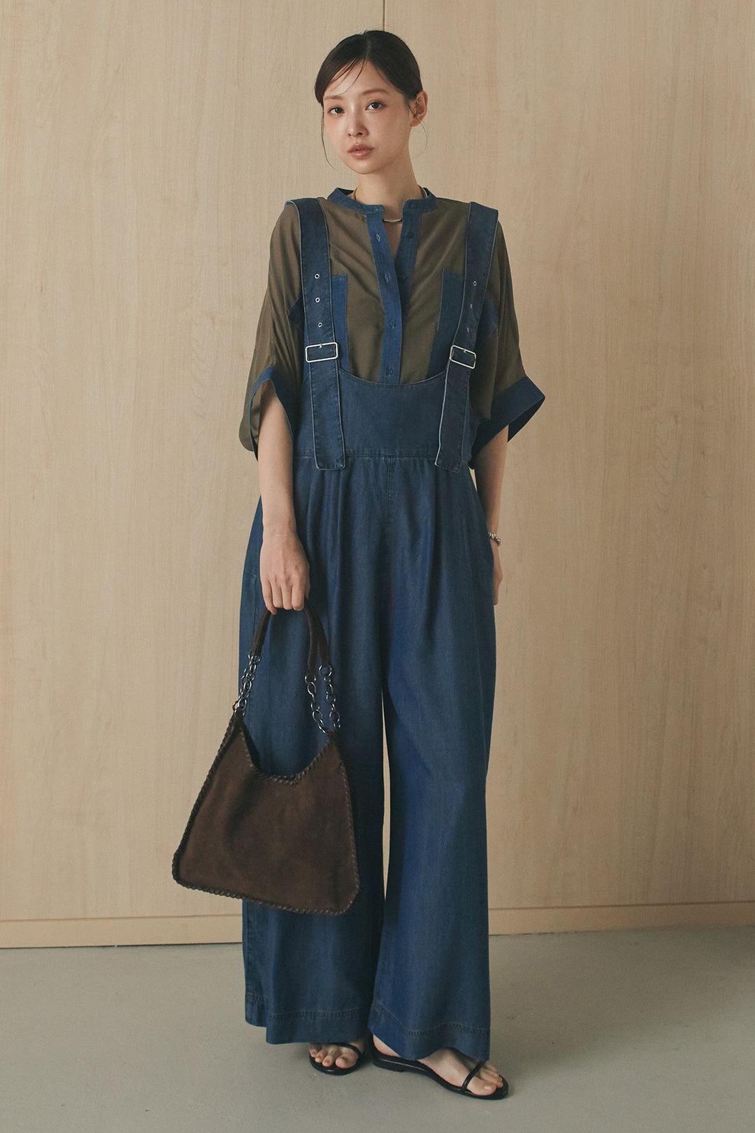 [SET]デニムライクビッグツーポケシアーシャツ+前後2WAYテンセルデニムサロペット(2set)