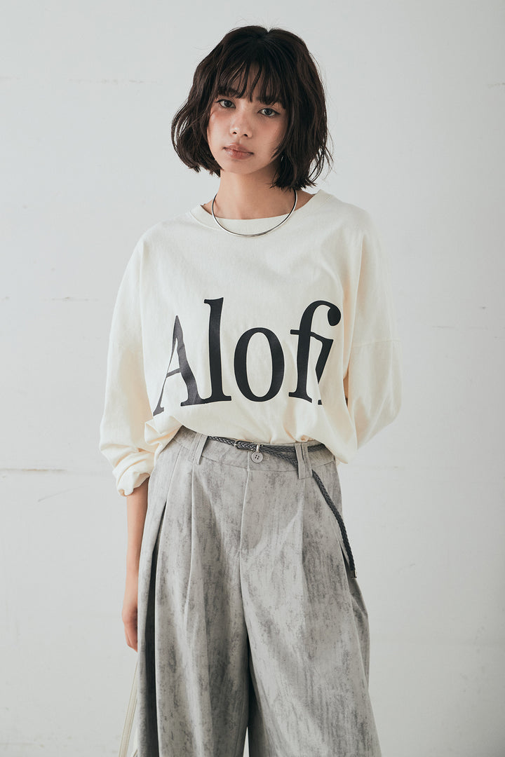 [SET]裾センタードロストロゴプリントワイドTシャツ+紐ベルト付きかすれ柄ワイドスラックス(2set)