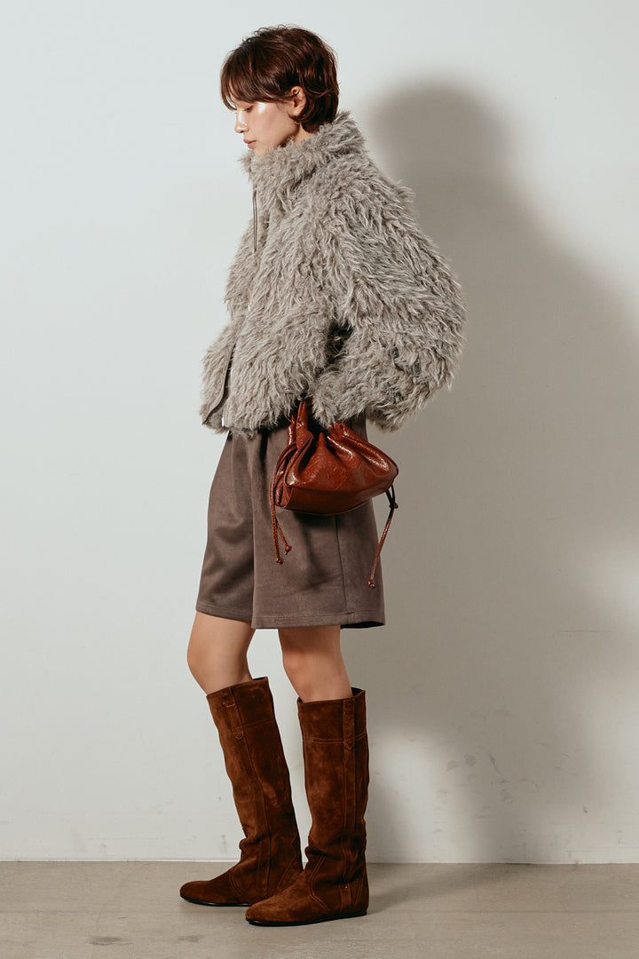 [SET]ミックスシープファースタンドブルゾン+フェイクスウェードハーフパンツ(2set)