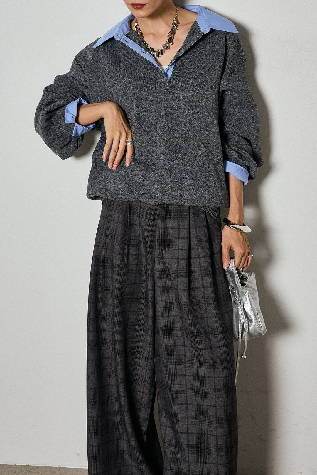 【即納】タック入りタータンチェックワイドパンツ