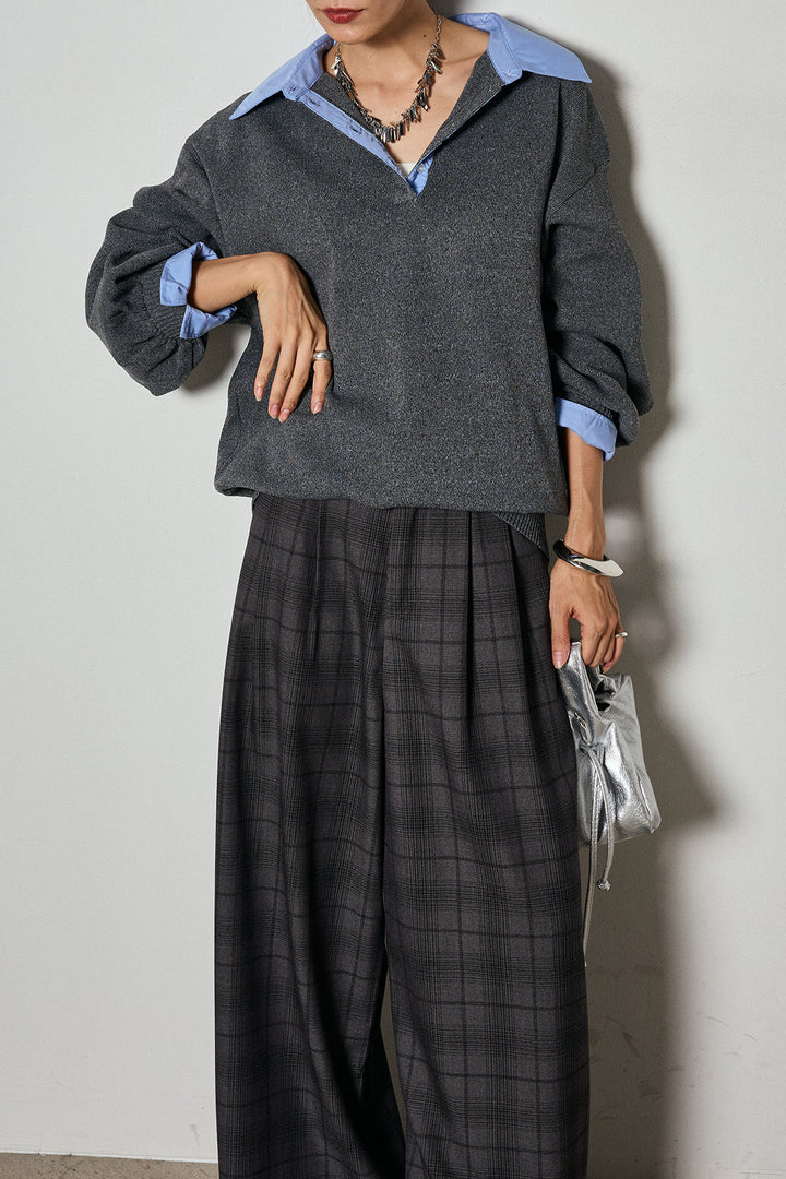 【即納】タック入りタータンチェックワイドパンツ