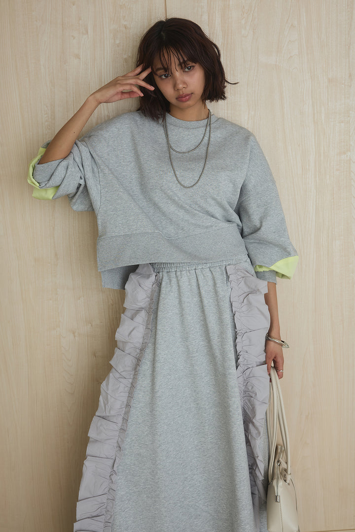 [SET]アームパッチスウェットプルオーバー+ビッグフリルスウェットロングスカート(2set)