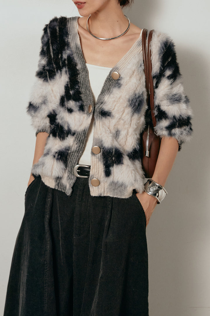 【着回しセット】[SET]タイダイ柄シャギーニットカーディガン+タック入りコーデュロイワイドパンツ+タイダイ柄シャギーニットカーディガン(3set)