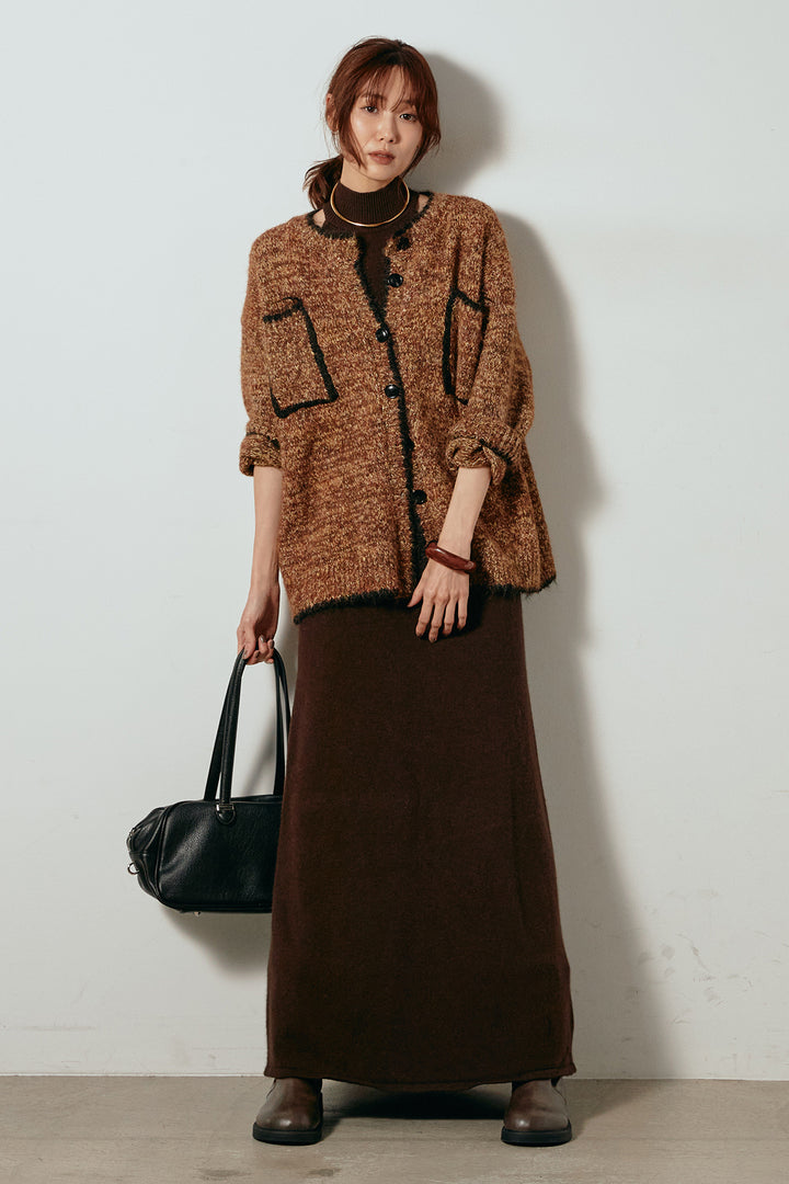 [SET]ミックスニットポケットカーディガン+ノースリーブニットロングワンピース(2set)