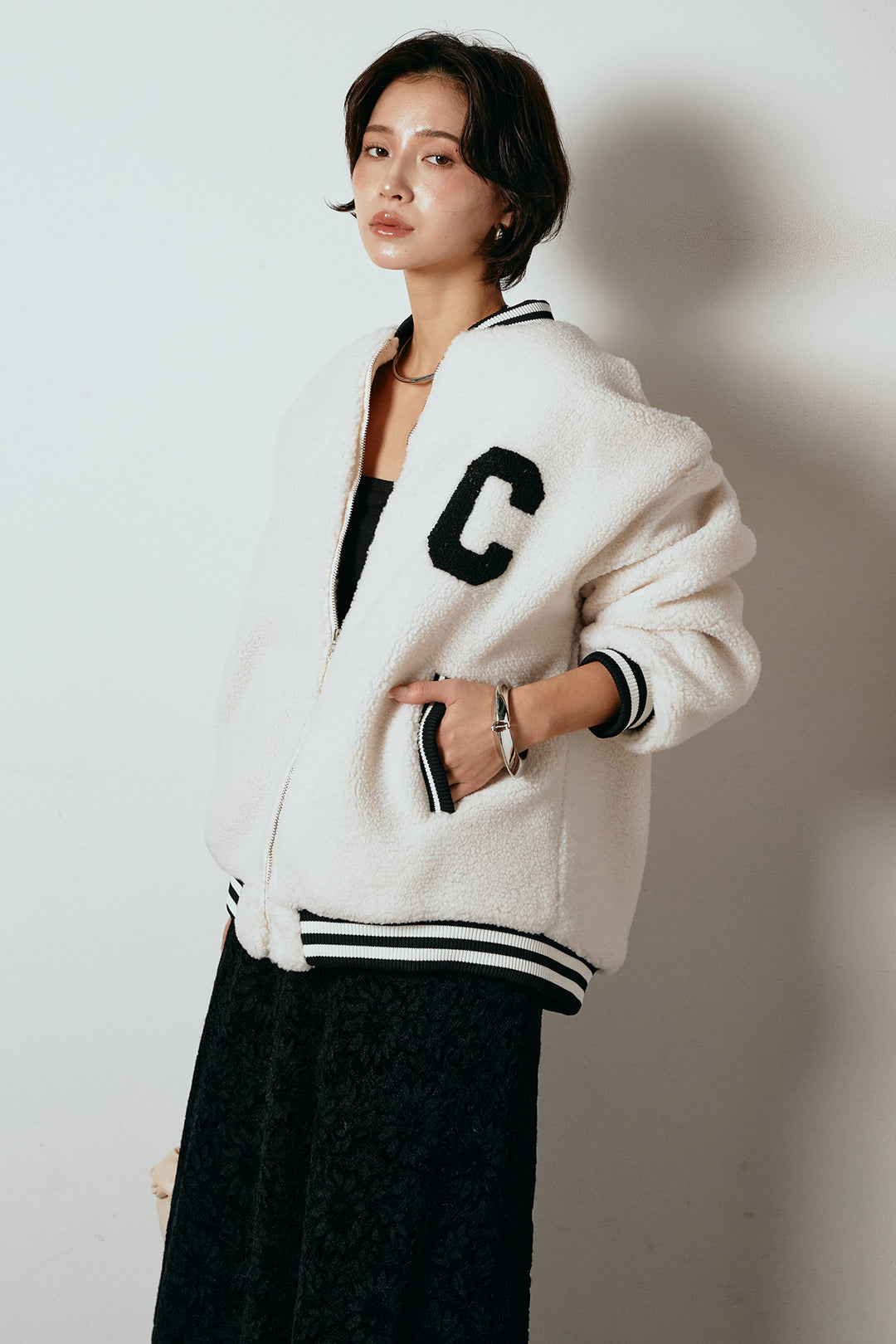 [SET]ロゴスタジャンボアブルゾン+花柄刺繍ベロアフレアスカート(2set)