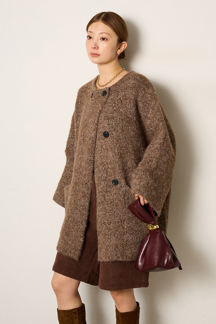 [SET]アシンメトリーボタンニットカーディガン+リラックスコーデュロイハーフパンツ(2set)